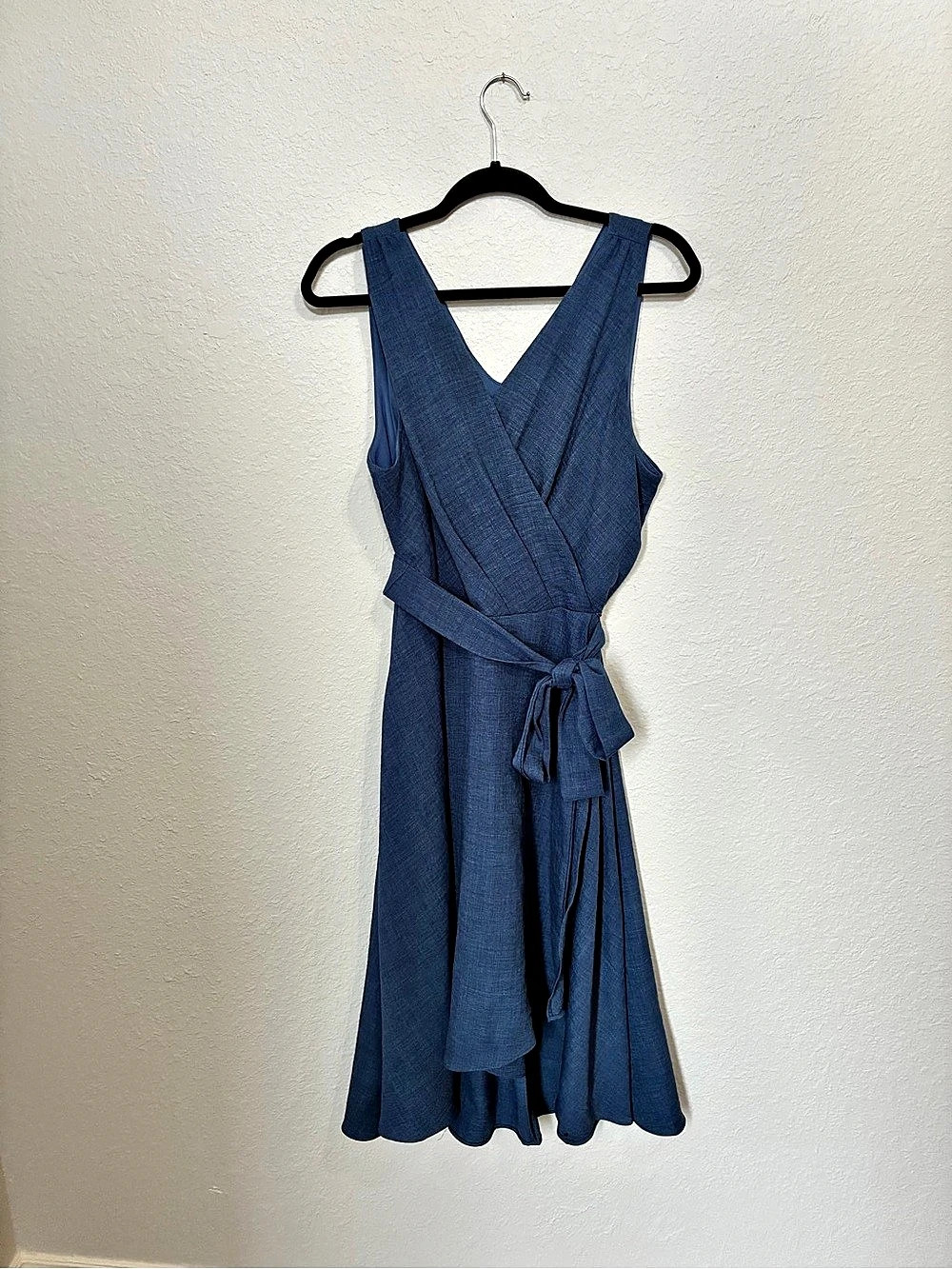 DKNY Sleeveless Faux Wrap Midi Dress Blue Size 16